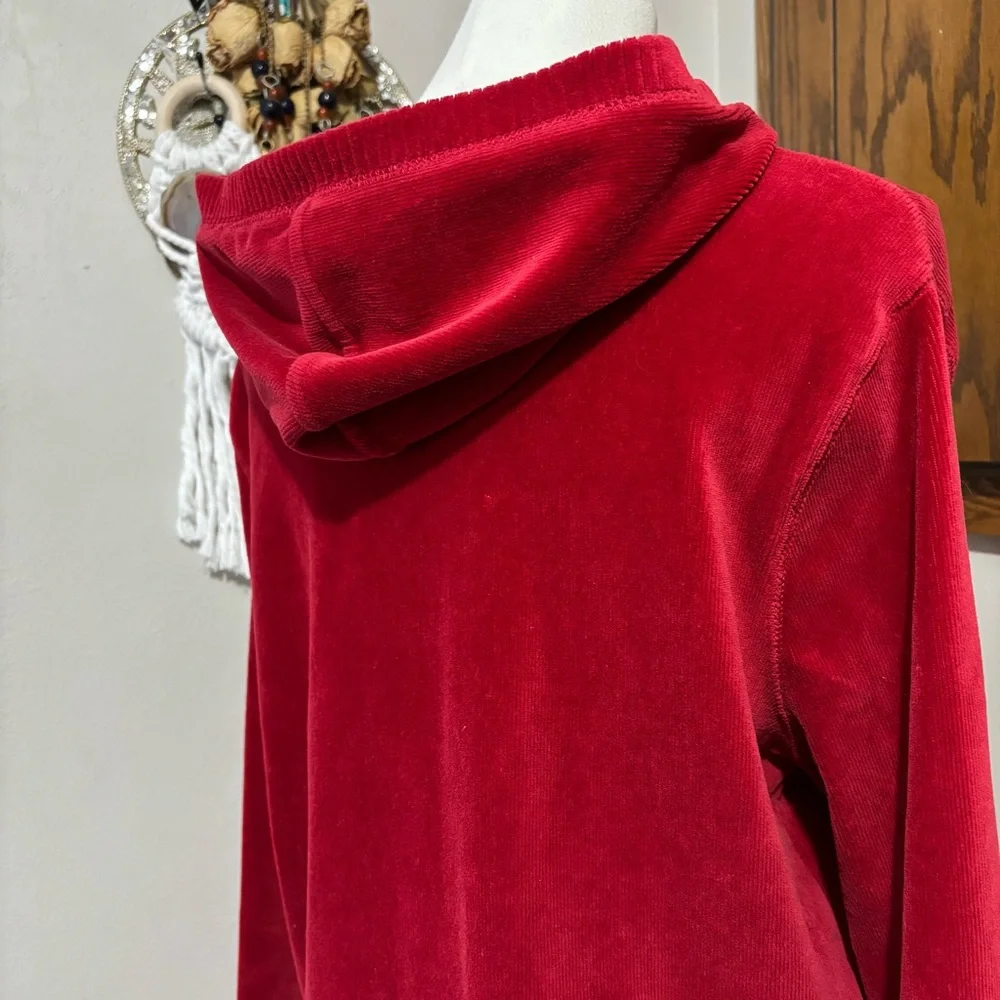 Red Velvet Corduroy Hooded Full Zip Jacket Size Large Y2K Vtg - Picture 6 of 11